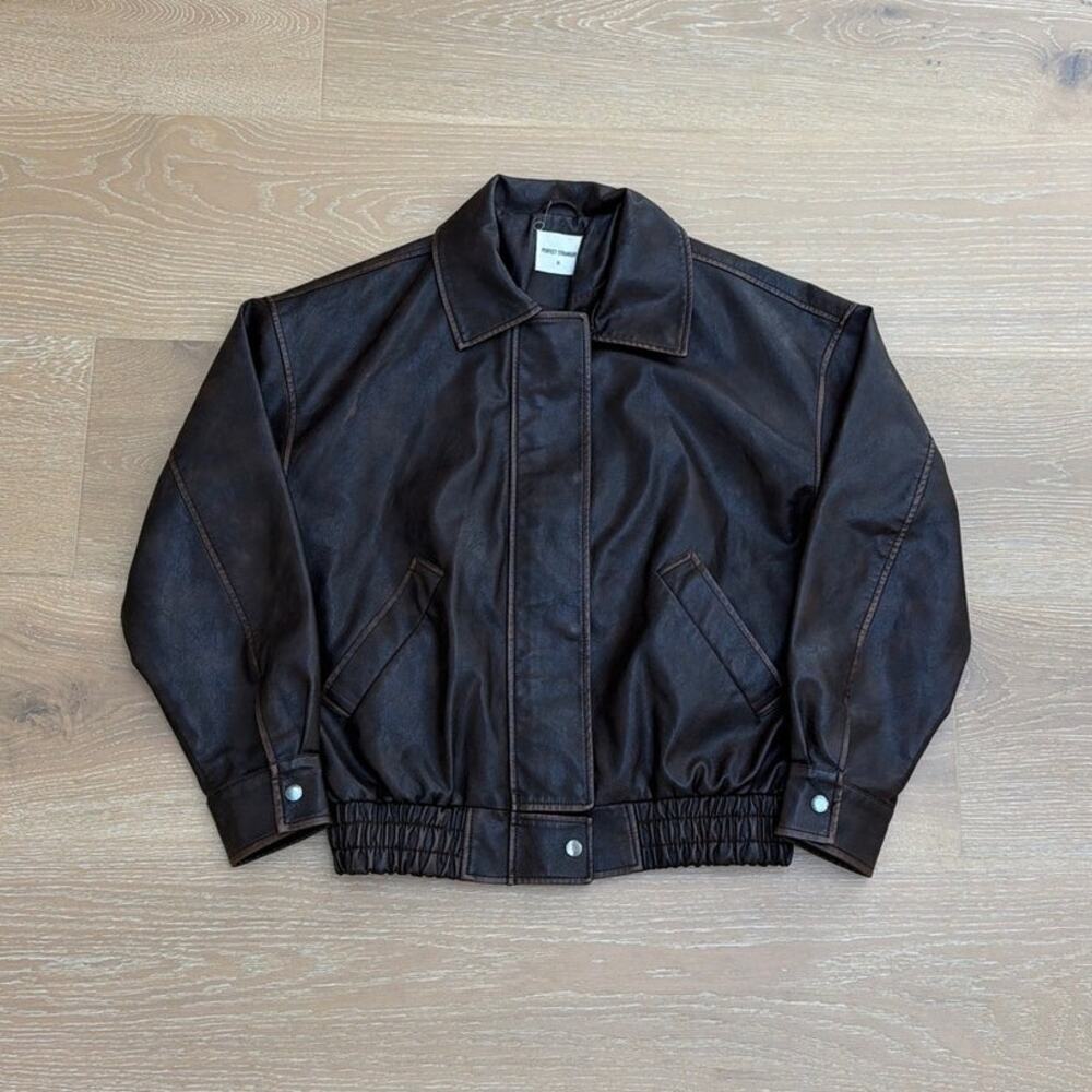 Perfect Stranger Faux Leather Jacket Washed Maxx Size XS Brown